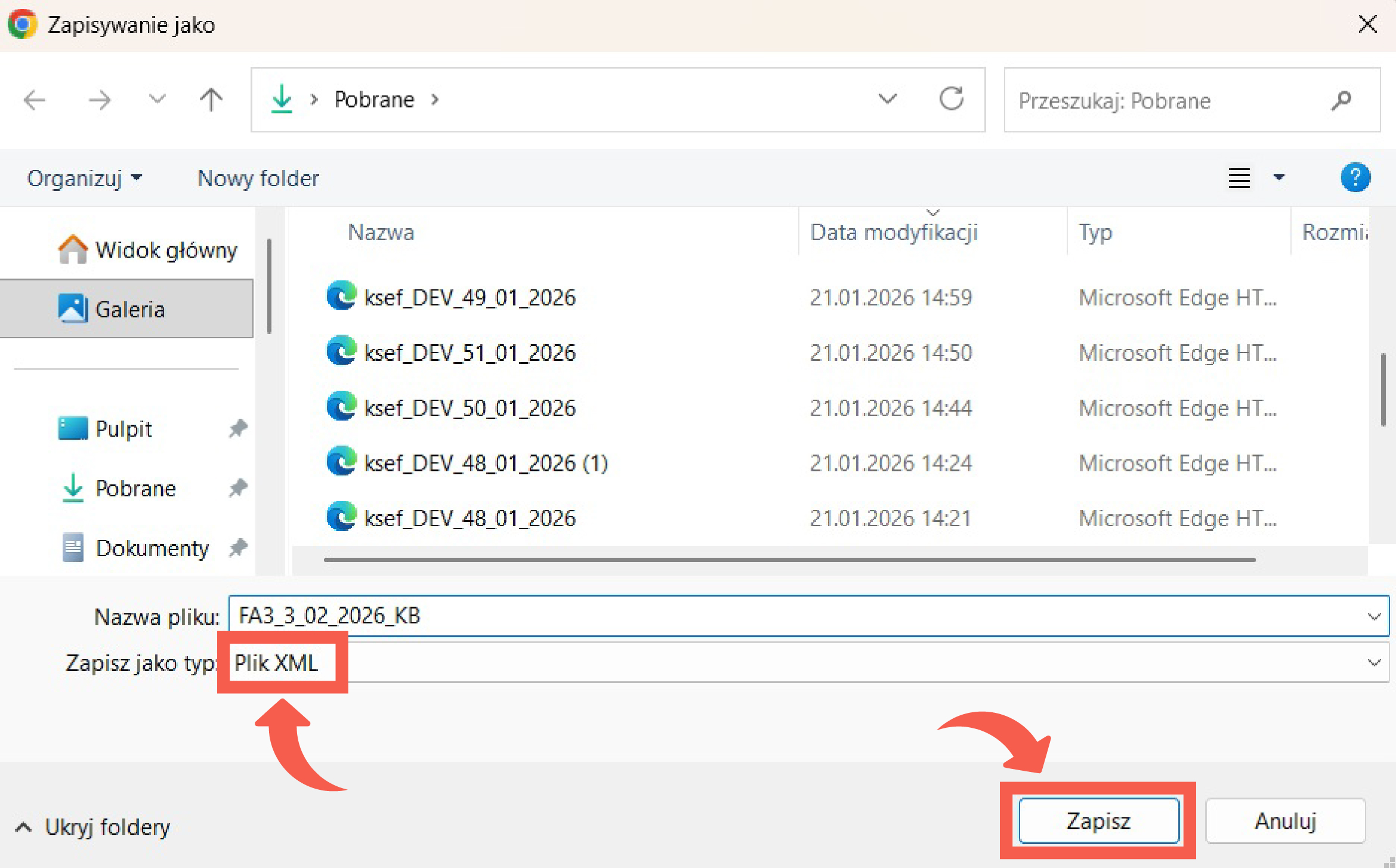 Pobieranie pliku XML KSeF